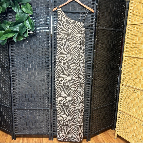 Cache vintage maxi dress khaki metallic size 10 lined deadstock medium - Picture 2 of 11